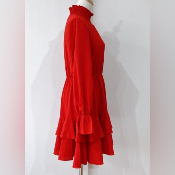 Chic HIGH COLLAR LONG SLEEVE A LINE RUFFLE HEMLINE DRESS SIZE L NWOT - Picture 5 of 11